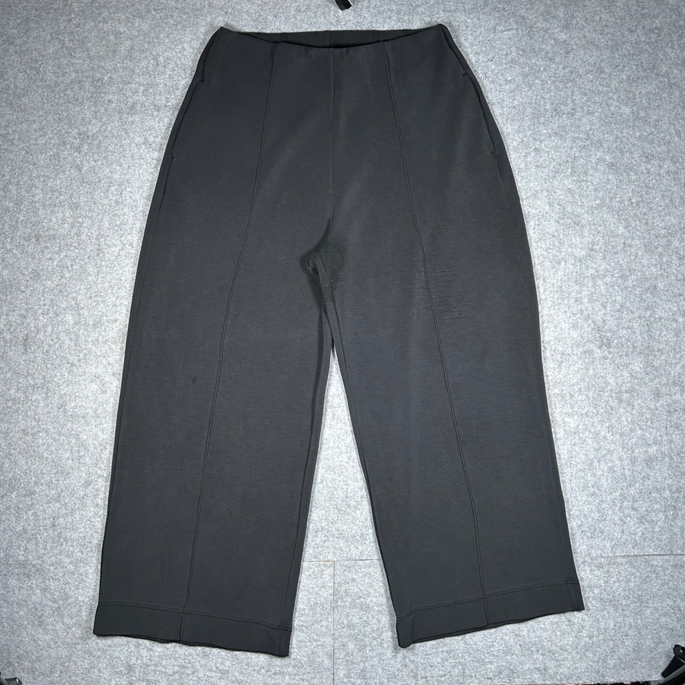Oysho pants women XL black cropped wide leg modal blend casual loungewear